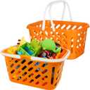 TOYANDONA 2pcs Shopping Basket Toys, Kids Grocery Basket with Handle for Kids Pretend Play Grocery Basket Toys, Orange 