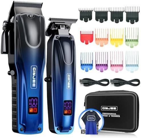 GinJee Professional Hair Clippers for Men Cordless & Corded - Rechargeable Barber Clipper & Trimmer Set with Fade Lever for Home Haircuts, Grooming Kit with Guide Combs, with Travel Case