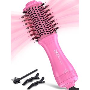 Mini Travel Ceramic Blow Dryer Brush for Short to Medium Hair, 2 Inch Oval Styling Hot Air Brush with 3 Heat Settings, Lightweight Volumizing & Smoothing Tool, 120V, Pink