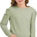 Girls Puff Sleeve Cute T Shirts Kids Fall Tops Crewneck Clothes Loose Fit 5-14Y