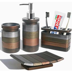 LUANT Bathroom Accessories Set Including Cup, Toothbrush Holders, Soap Dishes and Soap Dispenser, Brown (4PCS-Grey)