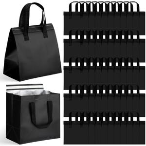 50 Pcs Insulated Take Away Bags Bulk Thermal Insulation Food Bags for Coffee Milk Tea Hot Cold Fresh Food Seafood for Catering Restaurant Grocery (9.45x9.45x5.91inch,Black)