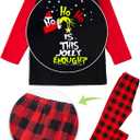 Christmas Matching Pajamas for Family, Long Sleeve Cute Print Tops and Wide Leg Plaid Pants Sleepwear Sets, Xmas Holiday PJs Jammies for Couples and Adult (X-Large, Men, HO HO HO) (XL)