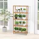 kinbor 5-Tier Bamboo Bathroon Shelf - Multifunctional Bamboo Rack Storage Shelving Rack Utility Shelf for Bathroom Kitchen Living Room