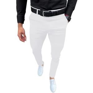 Mens Fashion Slim Fit Dress Pants Casual Business Skinny Stretch Pants Golf Pants (Medium, White)