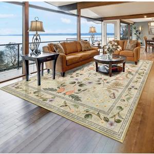 Area Rugs for Living Room, Non-Slip 4x6 Vintage Rug for Bedroom,Washable Floral Carpet for Entryway Office Kitchen Dining Room, Black