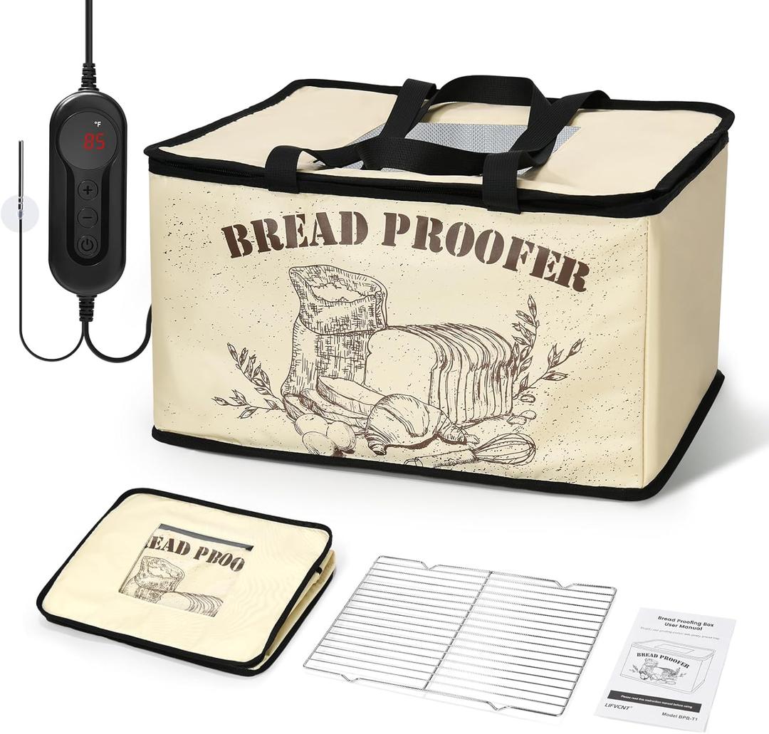 Bread Proofing Box, Foldable Dough Proofer with Shelf, Adjustable Temp (50113) & 112H Timer, Sourdough Starter Warmer for Home Bread & Pizza Baking