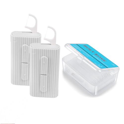 Holy rose Portable Dental Floss Picks Dispenser 2Box,Travel Floss Storage Case with Adult Toothpicks Flosser Sticks 80 Count, Portable Floss Case for Oral Care Teeth Cleaning Perfect Tool (White)