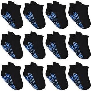 HYCLES Toddler Grip Ankle Socks, Non Slip Baby Sock Anti-Slip Kid Socks for Boys Girls 1-7 Years (1-3T, black)