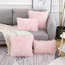 WLNUI Pink Faux Fur Pillow Covers 18x18 Inch,Set of 2 Plush Decorative Throw Pillow Case for Couch Sofa Bed, Soft Fluffy Blush Pink Cushion Cover with Hidden Zipper for Bedroom Girls Room Dorm Decor