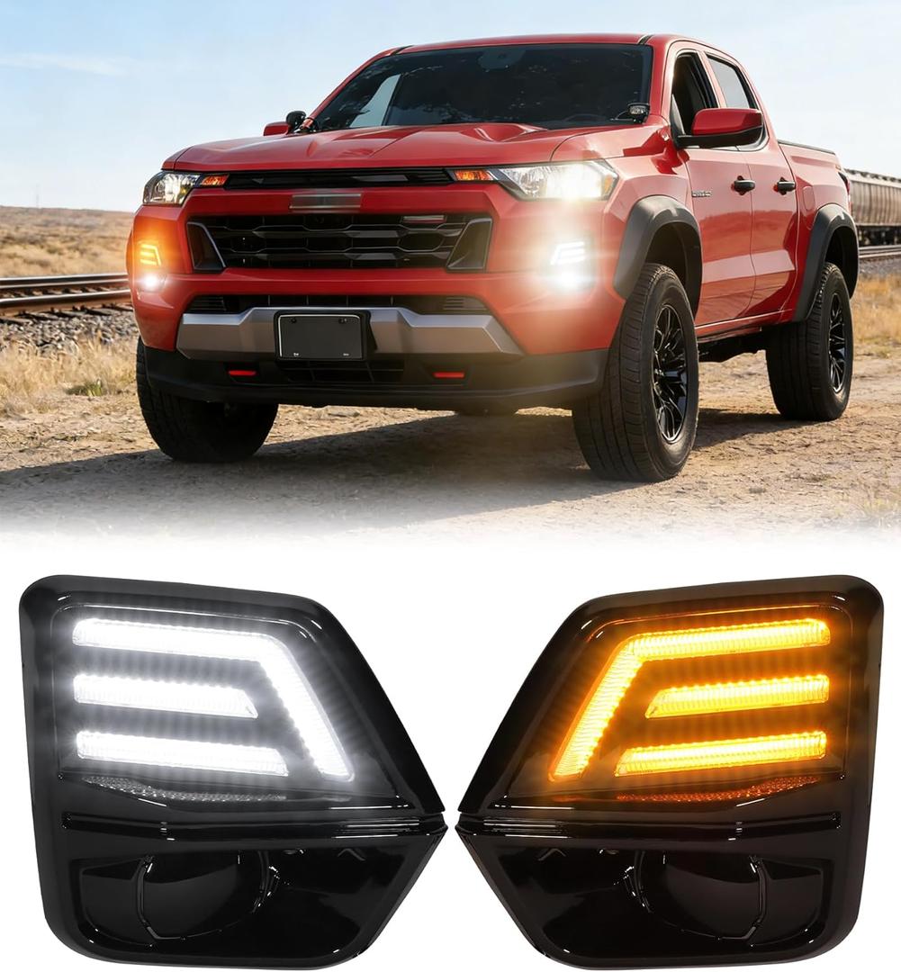 Fog Lights for Chevy Colorado 2023-2025 2026 Accessories 3rd Gen LED Front Bumper Daytime Running Light Amber Turn Signals (Sporty Style)