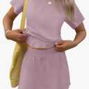 TCOT Pajamas for Women Set Summer Fashion Short Sleeve Crewneck Tops with Skirt Sets Pajama Casual Loungewear, Size M