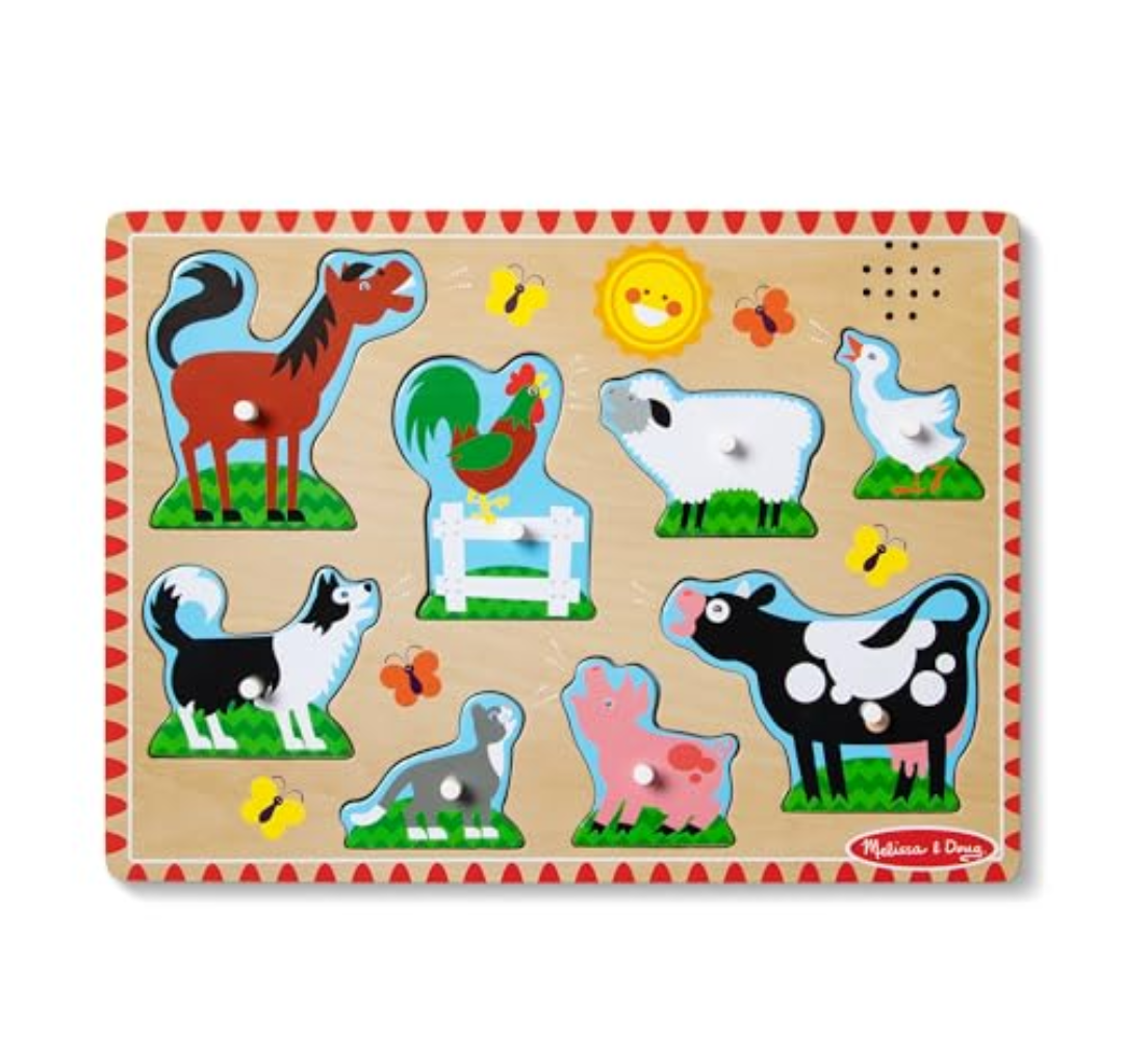Melissa & Doug Farm Animals Sound Puzzle - Wooden Peg Puzzle with Sound Effects (8 pcs) Pack of 2