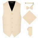 Oliver George 4pc Men's Solid Formal Suit Waistcoat Tuxedo Dress Vest Necktie Bowtie Handkerchief Set for Suit or Tuxedo Beige Medium