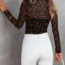 REORIA Women’s Trendy Sexy Mock Turtle Neck Long Sleeve Sheer Mesh Ruched Going Out Bodysuits Tops (S)