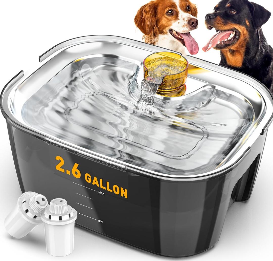 Dog Water Fountain, Dog Water Fountain for Large Dogs Stainless Steel, Large Dog Water Bowl Dispenser 2.6Gal 10L Pet Water Fountain, BPA Free