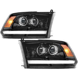 Partsam Full LED Headlights Assembly Compatible with 2009-2018 Ram 1500 2500 3500, DOT Approved Dual Projector Assembly Pair with Start Animation DRL Sequential Turn Signal Hi/Low Beam 6500K 12V IP67 (Black)