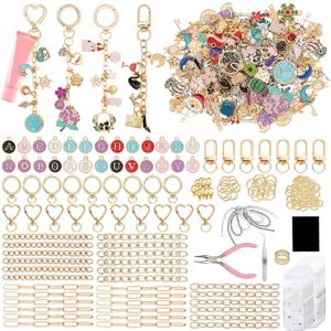 432Pcs Charms Lip Gloss Keychain Making Kit, DIY Craft Supplies with 25 Keychains Clips 25 Extender Chain 175 Charm Jewelry Plier, DIY Keychains Kit, For Keychain Making Supplies DIY Crafts