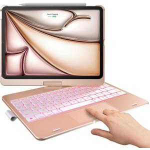 typecase Touch Keyboard Case with Trackpad for iPad Air 11-inch (M2) 2024: 360Rotatable - 11 Colors Backlight - Wireless Keyboard with Pencil Holder for iPad Air 5th & 4th Gen,Rose Gold