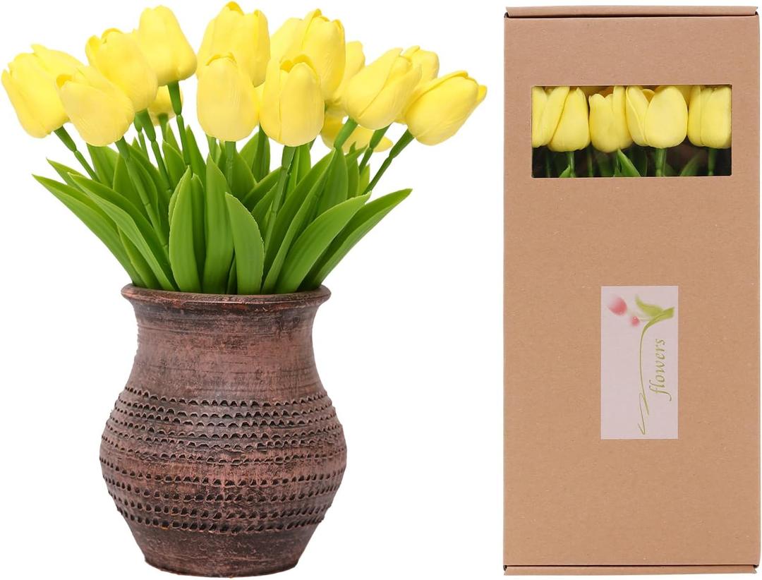 ucky Artificial Flowers 40Pcs Tulips Realistic Touch Spring Summer Fake Flowers for Home Decor Outdoor Garden Parties and Wedding Decorations Mother's Day Easter Gifts (Yellow, 40 Pcs)