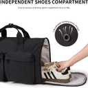Foldable Travel Duffel Bag for Women with Shoes Compartment, 3 in 1 Carry on Gym Bag with Removable Dry Wet Bag, Lightweight&Water Resistant Duffel Bag for Travel,Sports&Workout, Ink Black