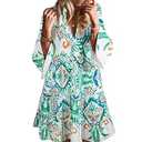Opemiby Summer Dresses for Women 2026 Flowy Ruffle 3/4 Sleeve V Neck Tiered Casual Babydoll Boho Beach Mini Dress (White, S)