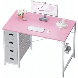 Pamray 40 Inch Computer Desk with 4 Drawers Small Office Desk for Home Bedroom Study Writing Simple Modern Computer Table Pink