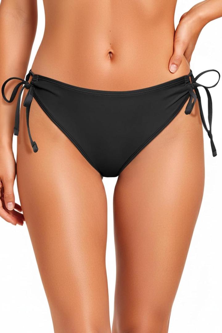Zmart String Tie Side Bikini Bottoms - Women Full Coverage Swimsuit Bottom Mid Rise Mid Waist Swim Bathing Suit Bottom (Medium, Black)
