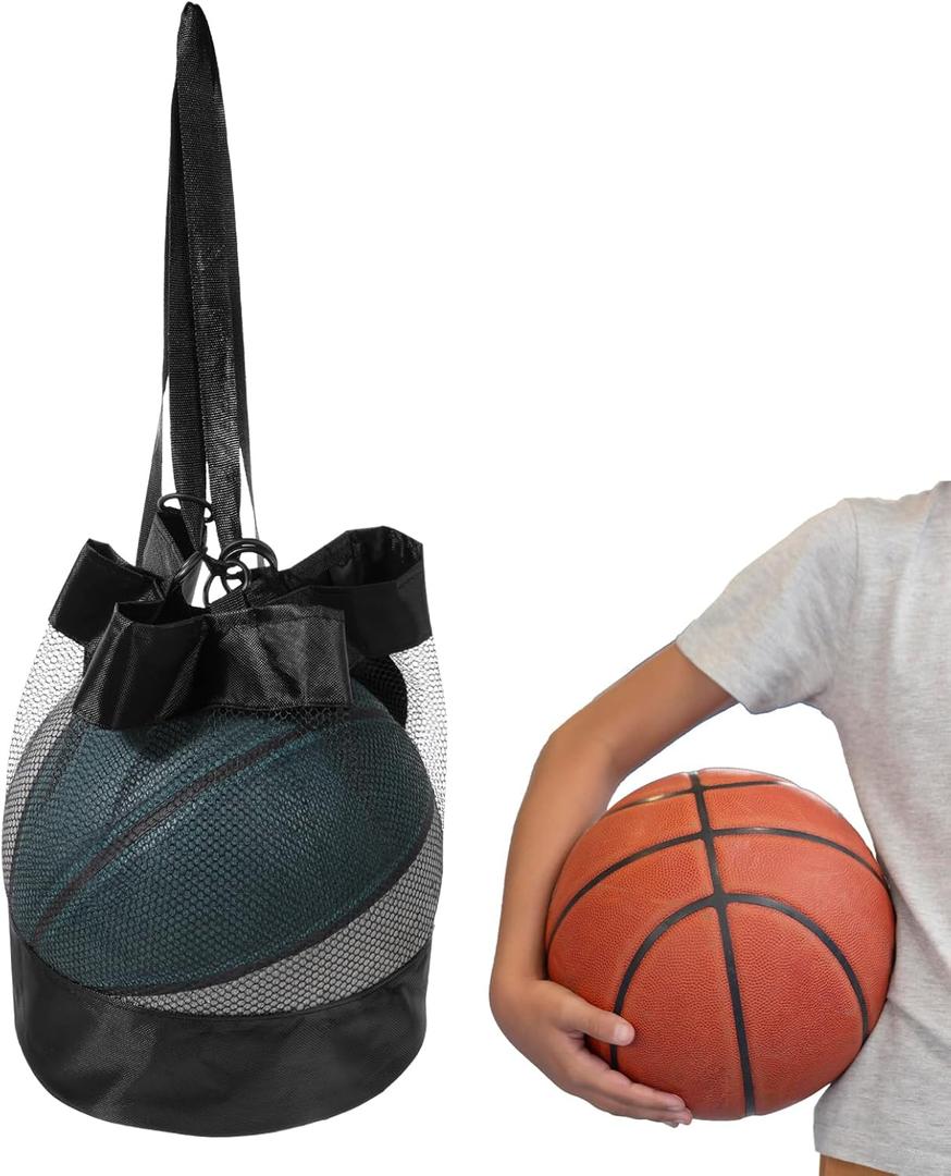Single Mesh Ball Bag, Mesh Ball Bags with Drawstring for Basketball Balls Storage Pouchsoccer Balls Bag Drawstring Sling Back Bags for Carrying Basketball Volleyball Soccer Football（Black）