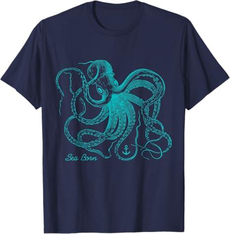 Vintage Octopus - Marine Biologist Design - Sea Life T-Shirt, S