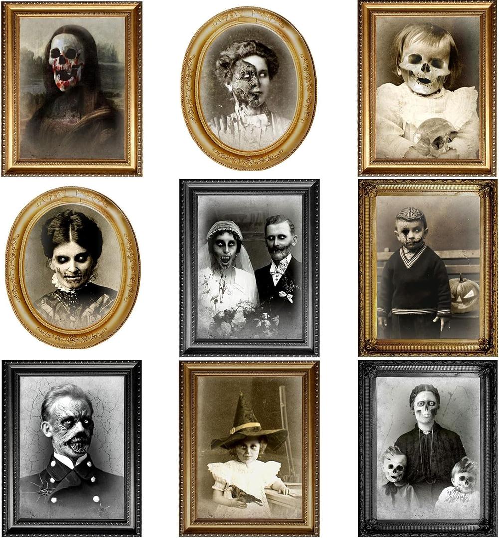 Tuanse Halloween Decorations Indoor 3D Changing Face Pictures Horror Scary Portraits Spooky Ghost Picture Frame Creepy for Wall Halloween Party House(Mixed Style,9 Pcs)