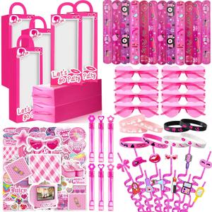 122 Pcs Pink Party Favors Pink Toy Gift Goodie Bag Stuffer Filler Makeup Party Decorations, Princess Theme Birthday Party Favors Decorations.