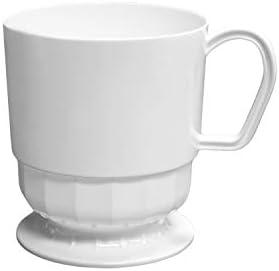 Party Essentials 8-Ounce Hard Plastic Coffee Cup/Tea Mug with Handle, 19 Count, Deluxe White