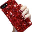 Bling Diamond Case for iPhone 16e 6.1 inch, 3D Homemade Sparkle Crystal Rhinestone Shiny Glitter Full Clear Stones Back Phone Cover with Screen Protector -All Red