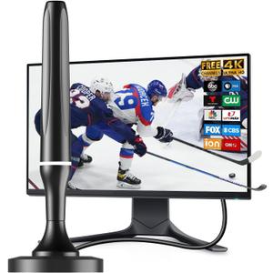 Digital TV Antenna for Smart Tv Indoor TV Antenna for Tv Without Cable with Strong Magnetic Base, 360 Reception HD Antenna for TV Indoor 4k -10FT Long Cables (Silver