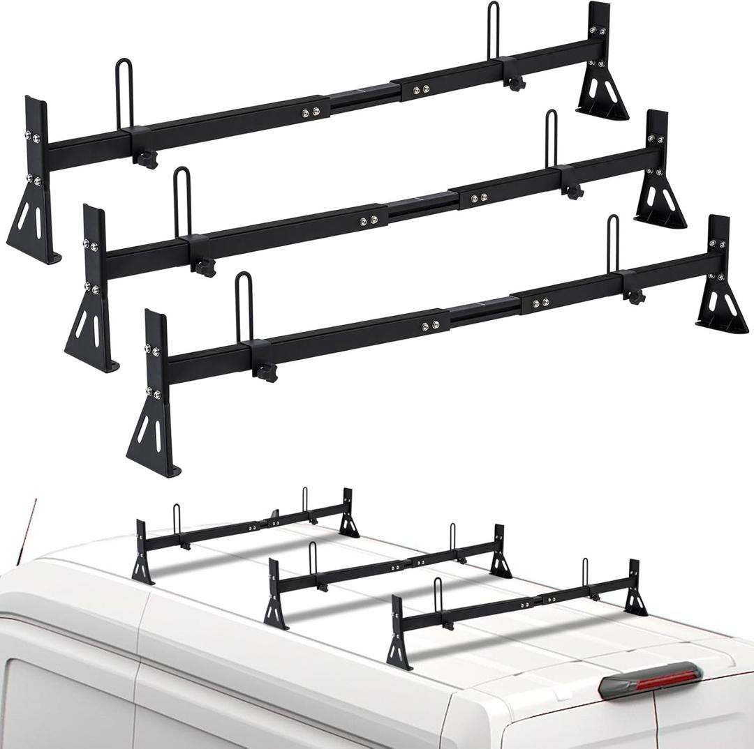 Van Ladder Roof Racks, 3 Bars Van Ladder Rack with Cargo Stoppers, Fit for Ford Transit 150, 250, 350, 2015-2022, Transit Connect, E-Transit, 800LBS Load Capacity