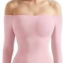 SUUKSESS Women Off the Shoulder Long Sleeve Bodysuit Double Lined Thong Bodysuit XS