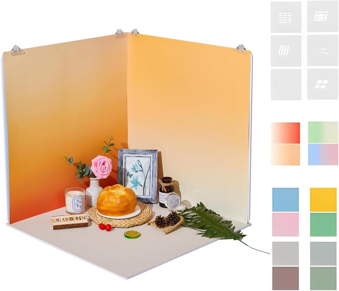 19x19 Inch Backdrop Board Kit, 2PCS Backgound Frame, 1PC Background Board, 6PCS Backdrop Paper, 6PCS Shadow Light Paper for Product, Food, Jewelery, Makeup Photography Shooting