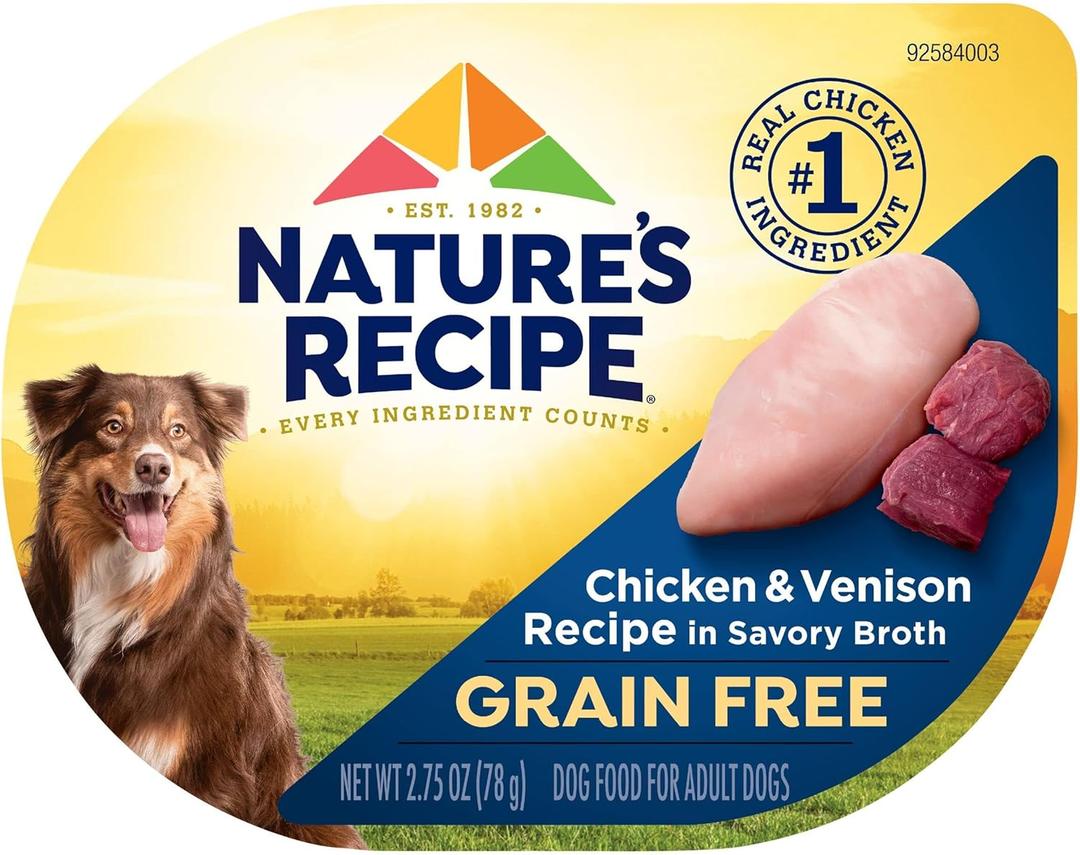 Natures Recipe Grain Free Wet Dog Food, Chicken & Venison Recipe, 2.75 Ounce Cup (Pack of 12), Best By 12/06/2026
