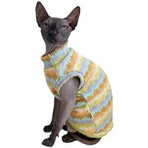 Sphynx Cat Clothes Hairless Cat Vest Elastic Cat Sweater Outfit, Pet Clothes for Sphynx Cat Coat for Cats and Small Dogs Apparel, Hairless cat Shirts Sweaters (Cyan Chestnut, X-Large)
