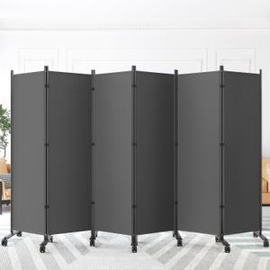 SUNALLY Room Divider Privacy Screens, 6 Panels Dividers with Wheels, Grey, 132"W x 72"H