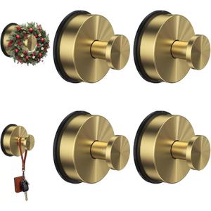 VZZNN 4 Pack Stainless Steel Vacuum Suction Cup Hooks - Heavy Duty Shower Towel Suction Reusable Bathroom Hooks - for Shower, Mirror, Wall, Bathroom, Glass, Hanging Towels Golden