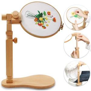 Embroidery Hoop Stand - Rotated Cross Stitch Stand Lap, Easy to Use Natural Beech Wood Embroidery Hoop Holder, Hands Cross Stitch Stand for Art Craft Sewing Needlework Projects