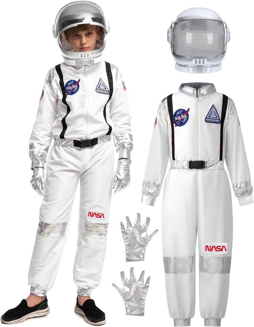 Spooktacular Creations Halloween Astronaut Costume for Kids, Unisex Astronaut Outfit, Toddler Pilot Jumpsuit for Themed Party (3T (3-4 YRS), White)