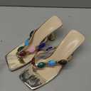 MakeMeChic Women's Gold Kitten Heels Summer Beach Thong Sandals Square Toe Jeweled Flip Flop (6.5)