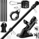 Anovo Flag Pole Kit- Stainless Steel 5 FT Flag Poles with1 Inch Metal 360 Rotating Flag Pole Rings Clip, Two-Position Flag Pole Holder Brackets Mounting for Outside House Outdoor Porch (5 FT - Black)