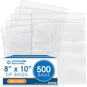 Spartan Industrial - 8 X 10 (500 Count) Thick 4 Mil Clear Reclosable Zip Plastic Poly Bags with Resealable Lock Seal Zipper - Heavy Duty and Durable