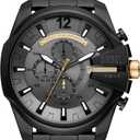 Diesel Mega Chief Watch for Men, Chronograph Men's Watch (51MM, Black/Gold Accents)