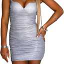 FV RELAY Womens Glitter Sparkle Party Dress Spaghetti Straps Sleeveless Bodycon Short Mini Dress with Chest Pad (X-Large, Sliver White)