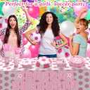 Zhehao 143 Pcs Sport Birthday Decorations Party Supplies Serves 24 Include Sport Themed Plate Fork Napkin Cup Banner Balloon Tablecloth for Birthday Party Favor(Pink,Soccer)